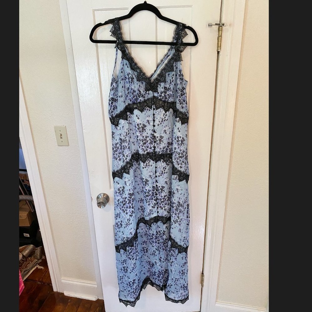 Anne Fontaine Cirila dress blue floral w black lace trim FR 42 / US 10